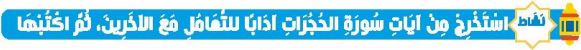 نشاط استخرج من آيات سورة الحجرات آدابا للتعامل مع الآخرين، ثم اكتبها